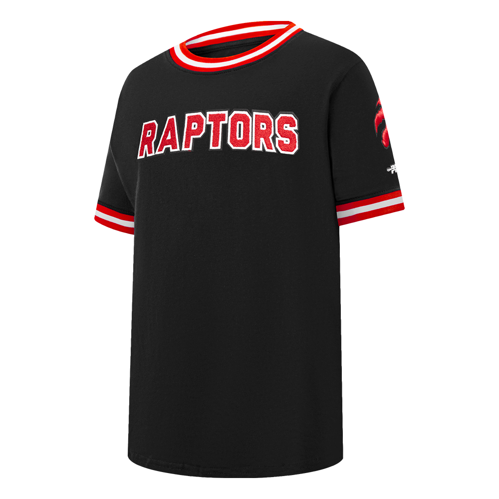 NBA TORONTO RAPTORS CLASSIC T-SHIRT CÔTELÉ RAYÉ À MANCHES COURTES POUR GARÇON JUNIOR (NOIR/ROUGE)