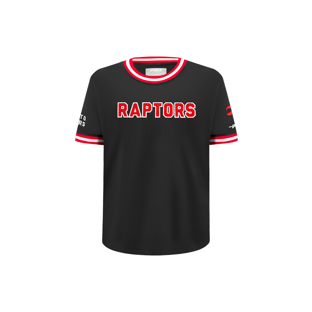NBA TORONTO RAPTORS CLASSIC T-SHIRT CÔTELÉ RAYÉ À MANCHES COURTES POUR GARÇON ENFANT (NOIR/ROUGE)