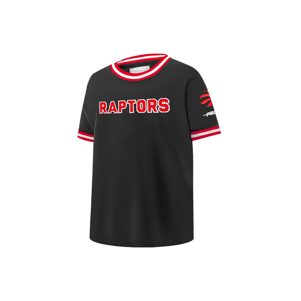 NBA TORONTO RAPTORS CLASSIC T-SHIRT CÔTELÉ RAYÉ À MANCHES COURTES POUR GARÇON ENFANT (NOIR/ROUGE)