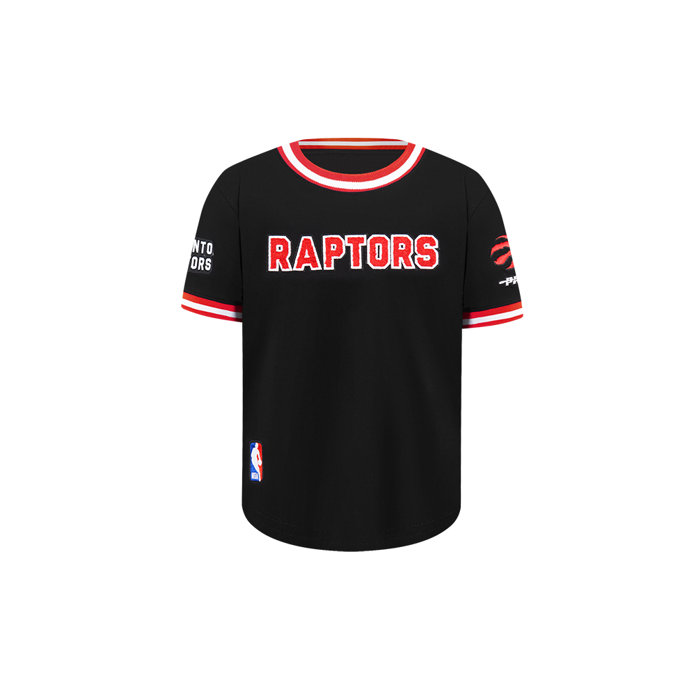 NBA TORONTO RAPTORS CLASSIC T-SHIRT CÔTELÉ RAYÉ À MANCHES COURTES POUR GARÇON BAMBIN (NOIR/ROUGE)