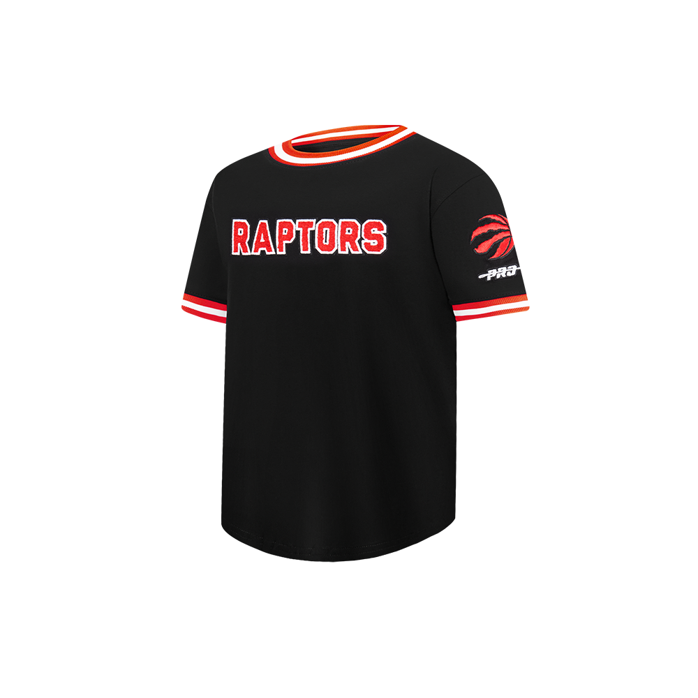 NBA TORONTO RAPTORS CLASSIC T-SHIRT CÔTELÉ RAYÉ À MANCHES COURTES POUR GARÇON BAMBIN (NOIR/ROUGE)