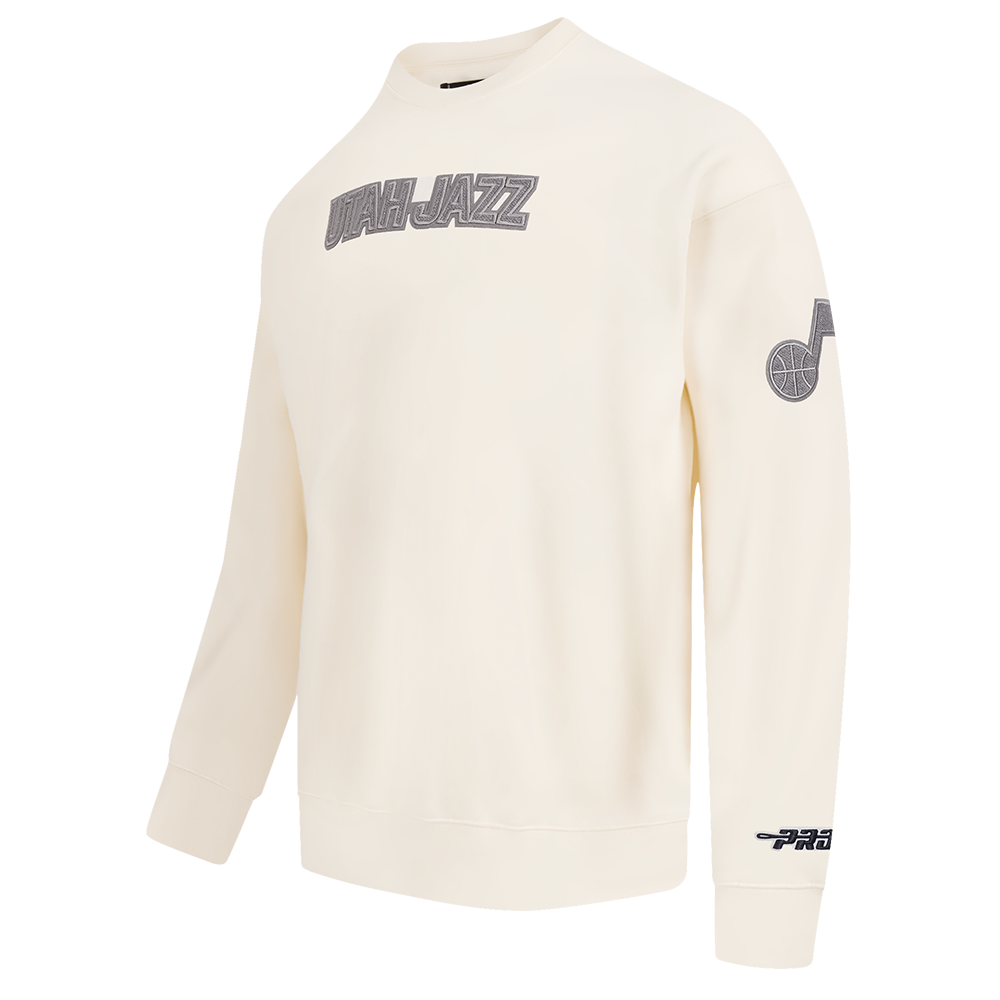 NBA UTAH JAZZ REVERSE FRENCH TERRY CHANDAIL À COL ROND EN MOLLETON À ÉPAULES TOMBANTES POUR HOMME (COQUILLE D'ŒUF)
