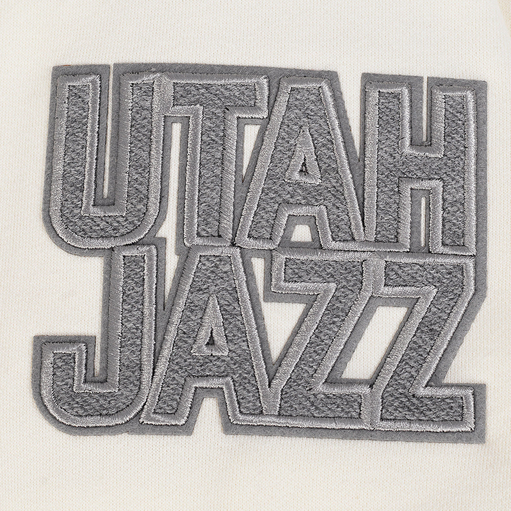 NBA UTAH JAZZ REVERSE FRENCH TERRY CHANDAIL À COL ROND EN MOLLETON À ÉPAULES TOMBANTES POUR HOMME (COQUILLE D'ŒUF)