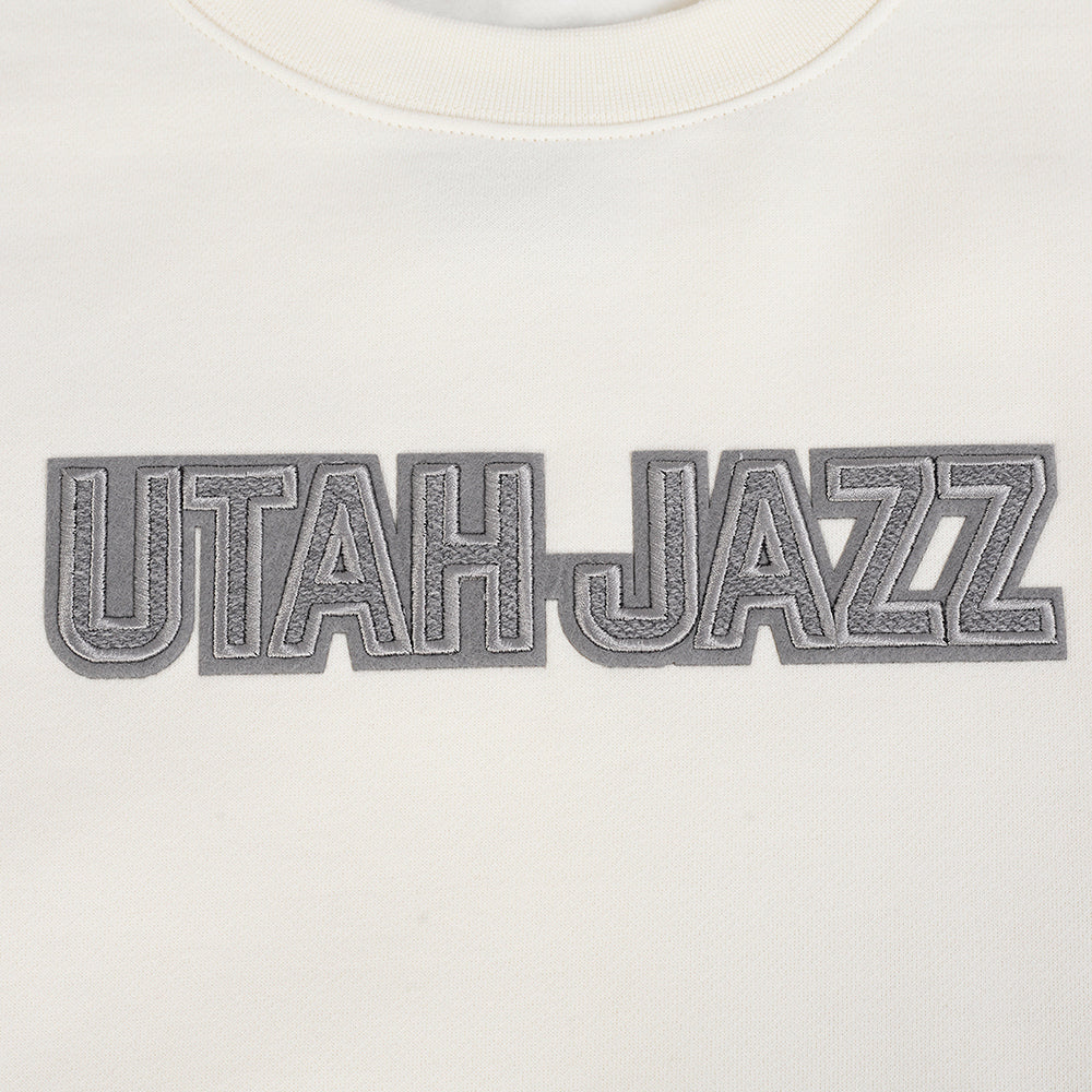 NBA UTAH JAZZ REVERSE FRENCH TERRY CHANDAIL À COL ROND EN MOLLETON À ÉPAULES TOMBANTES POUR HOMME (COQUILLE D'ŒUF)