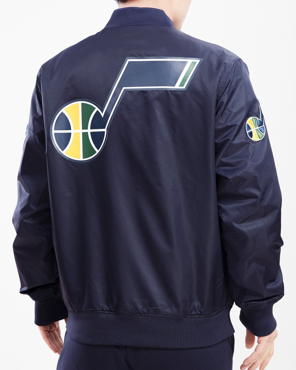 NBA UTAH JAZZ TEAM BIG LOGO MEN'S SATIN JACKET (MIDNIGHT NAVY)