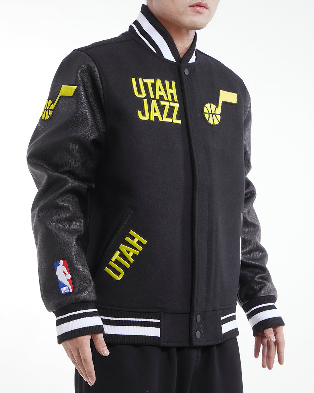 NBA UTAH JAZZ RETRO CLASSIC MEN'S RIB WOOL VARSITY JACKET (BLACK)
