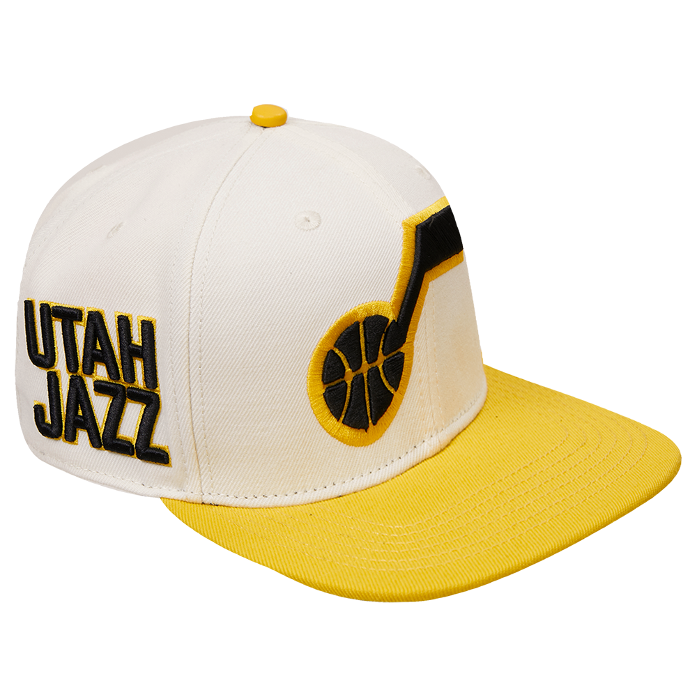 NBA UTAH JAZZ RETRO CLASSIC UNISEX PRIMARY LOGO WOOL SNAPBACK HAT (EGGSHELL / YELLOW)