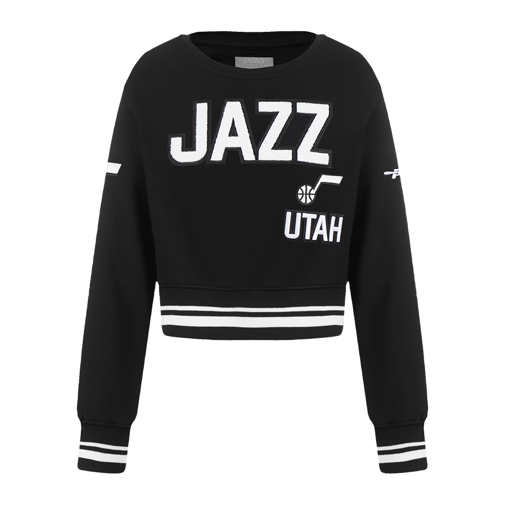 NBA UTAH JAZZ RETRO CLASSIC BIG GIRL'S RIB FLC CREWNECK (BLACK)