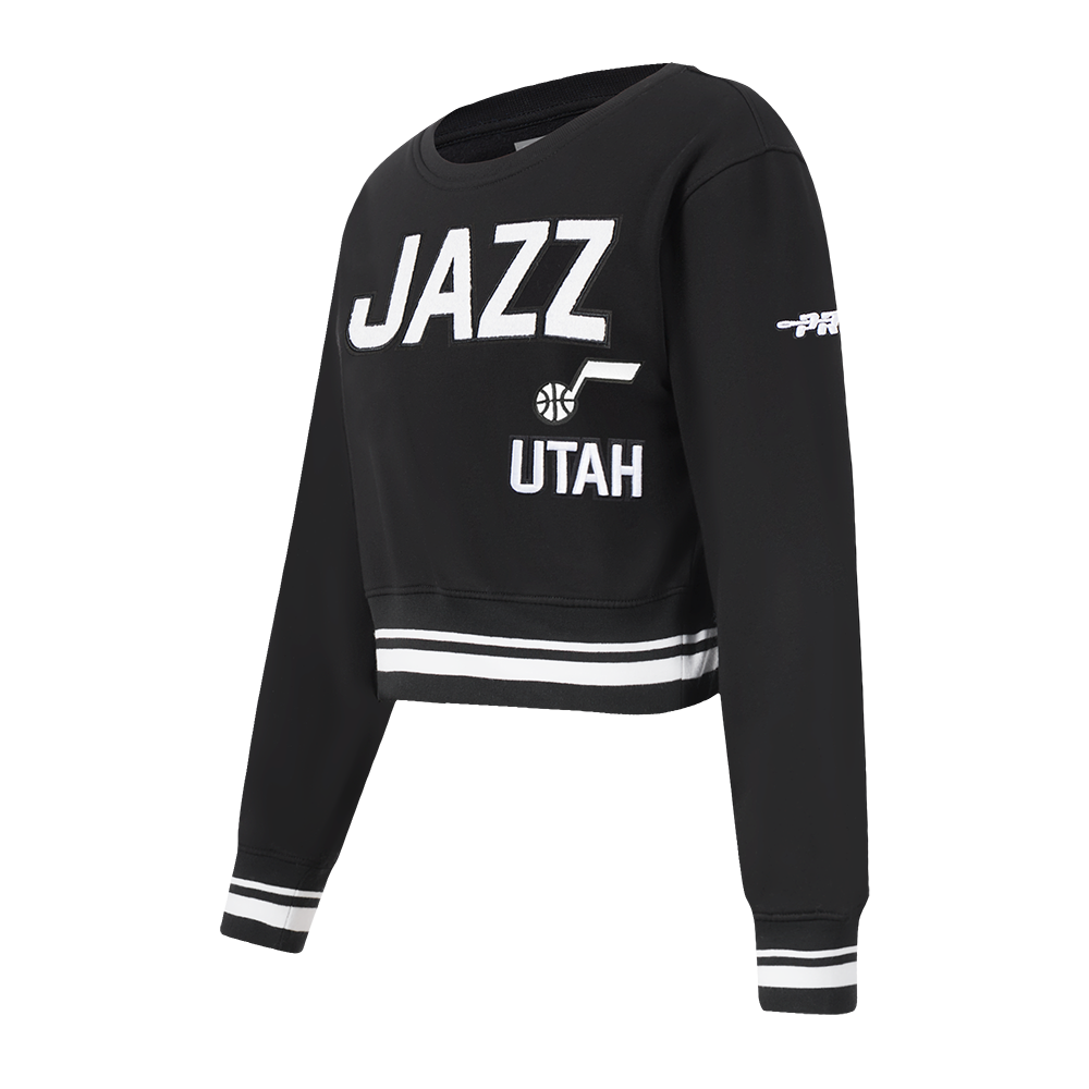 NBA UTAH JAZZ RETRO CLASSIC BIG GIRL'S RIB FLC CREWNECK (BLACK)