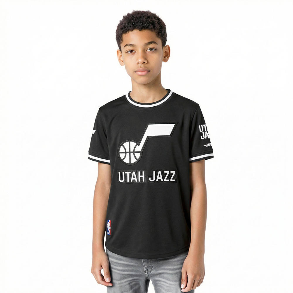 NBA UTAH JAZZ CLASSIC T-SHIRT CÔTELÉ RAYÉ À MANCHES COURTES POUR GARÇON ENFANT (NOIR)