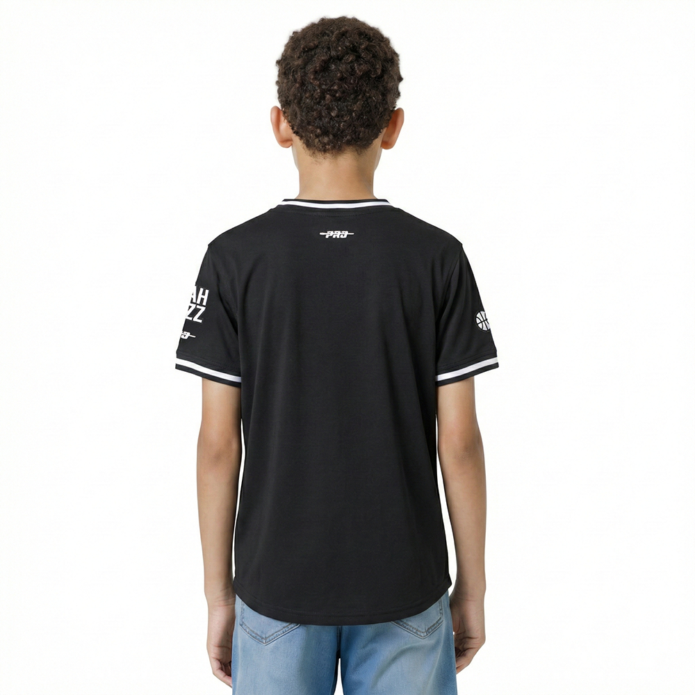 NBA UTAH JAZZ CLASSIC T-SHIRT CÔTELÉ RAYÉ À MANCHES COURTES POUR GARÇON ENFANT (NOIR)