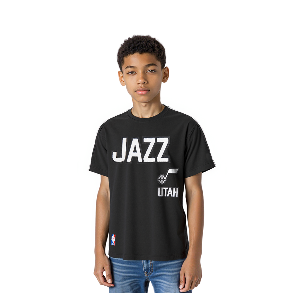 NBA UTAH JAZZ RETRO CLASSIC T-SHIRT À BANDES À MANCHES COURTES POUR GARÇON ENFANT (NOIR)