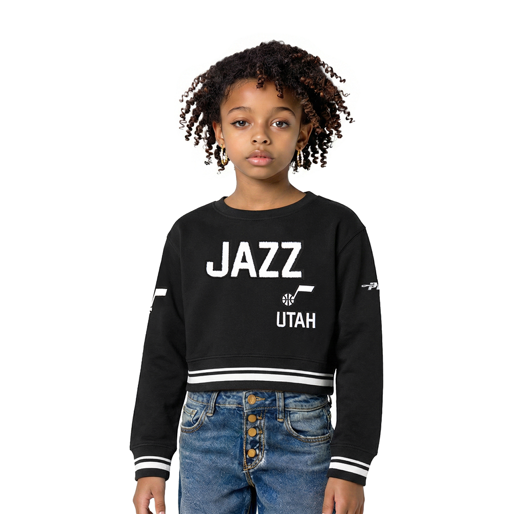 NBA UTAH JAZZ RETRO CLASSIC CHANDAIL À COL ROND EN MOLLETON CÔTELÉ POUR FILLE ENFANT (NOIR)