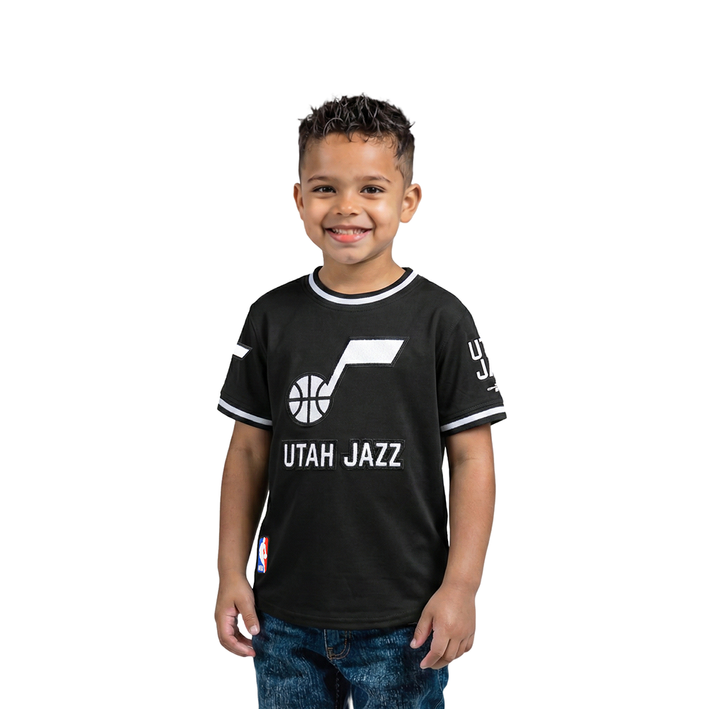 NBA UTAH JAZZ CLASSIC T-SHIRT CÔTELÉ RAYÉ À MANCHES COURTES POUR GARÇON BAMBIN (NOIR)