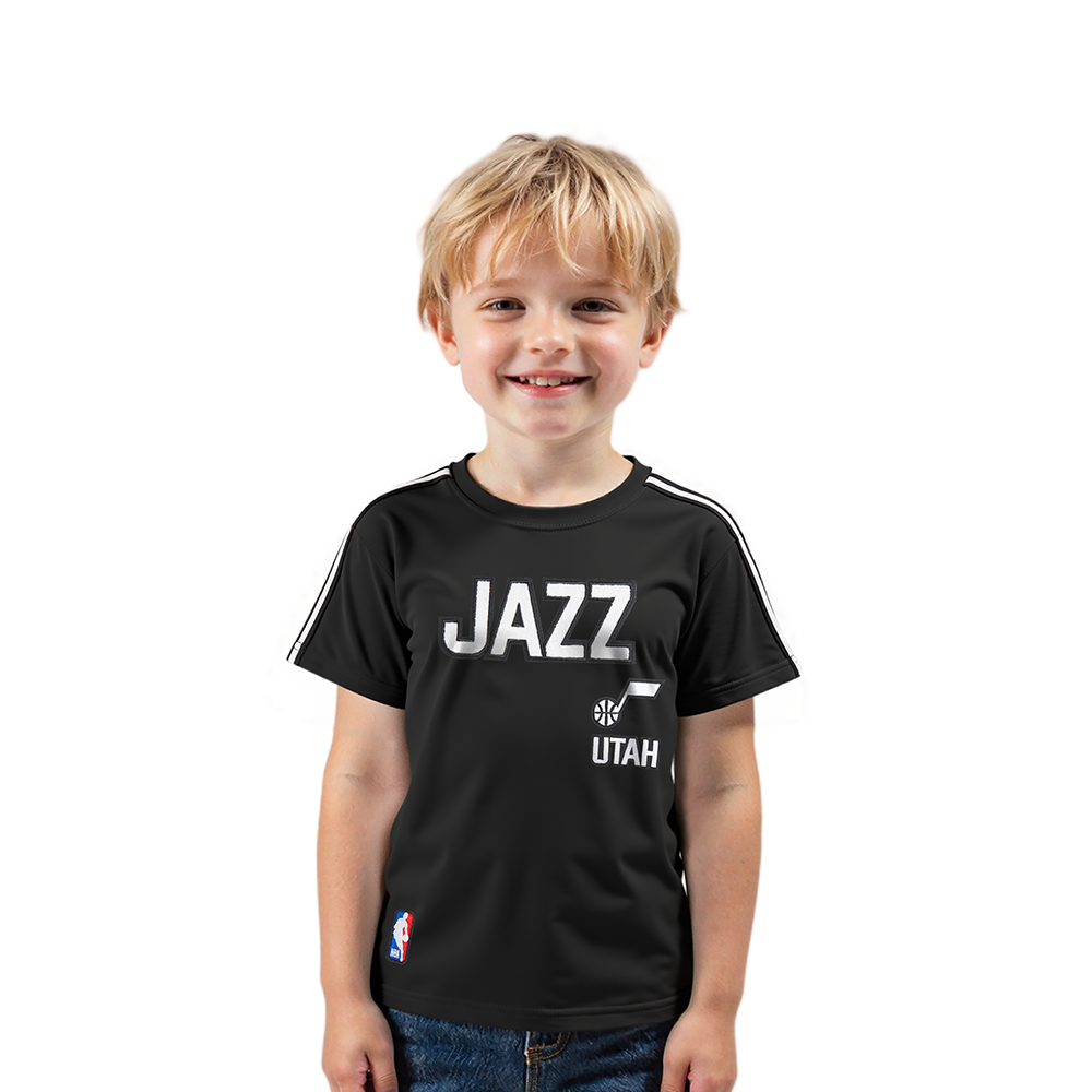 NBA UTAH JAZZ RETRO CLASSIC T-SHIRT À BANDES À MANCHES COURTES POUR GARÇON BAMBIN (NOIR)