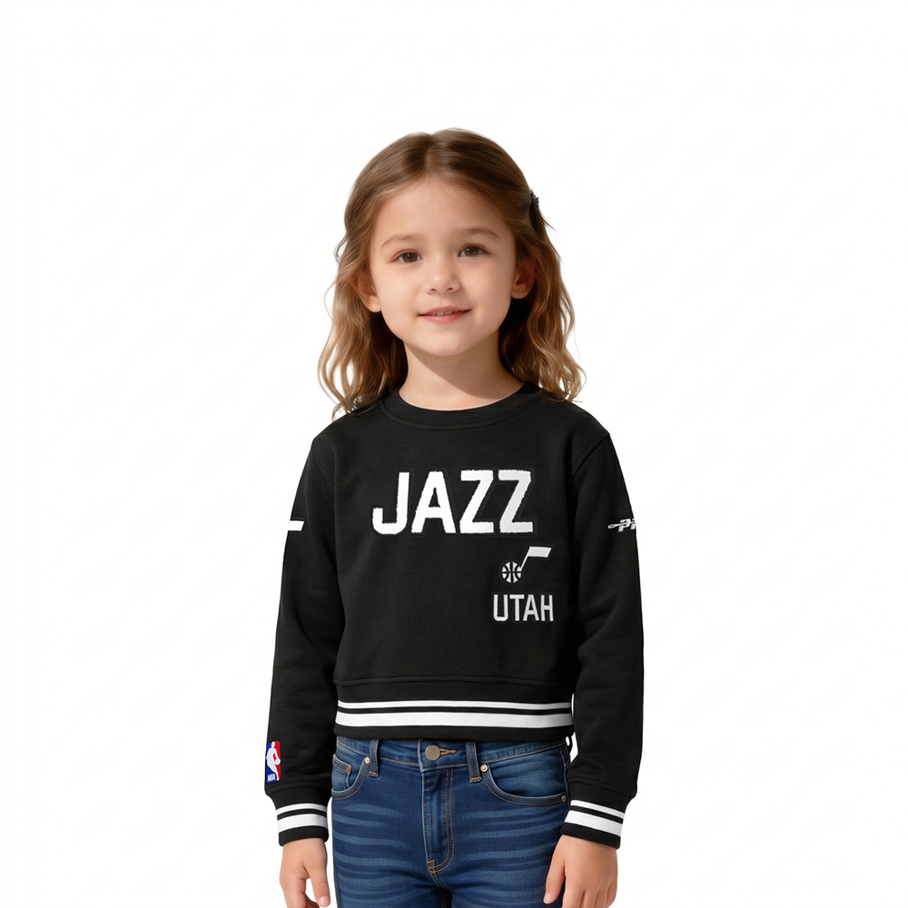 NBA UTAH JAZZ RETRO CLASSIC CHANDAIL À COL ROND EN MOLLETON CÔTELÉ POUR FILLE BAMBIN (NOIR)