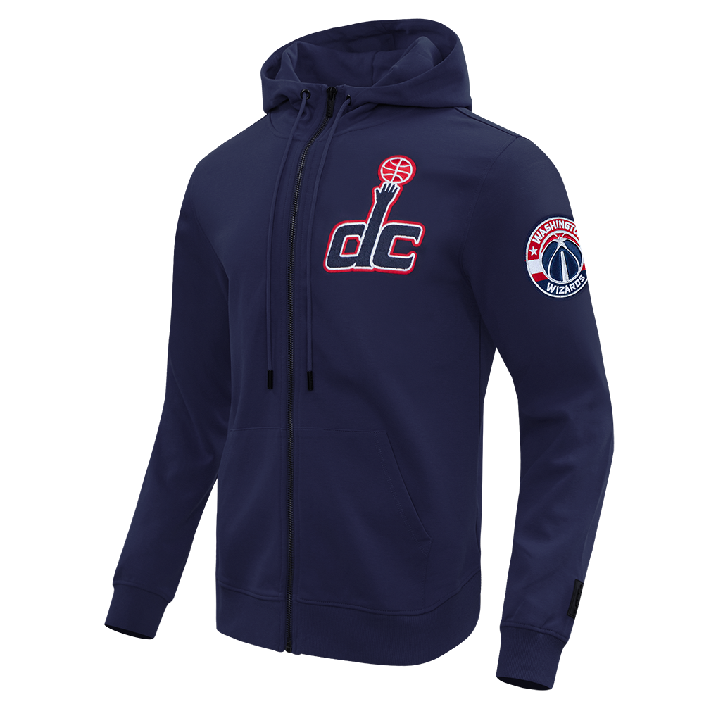 NBA WASHINGTON WIZARDS CLASSIC CHENILLE MEN'S DK FULL ZIP PULLOVER HOODIE (MIDNIGHT NAVY)