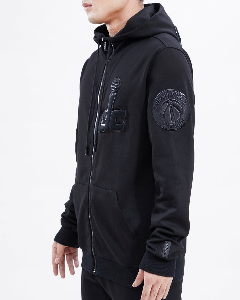 NBA WASHINGTON WIZARDS TRIPLE BLACK MEN'S FULL ZIP PULLOVER HOODIE (BLACK)
