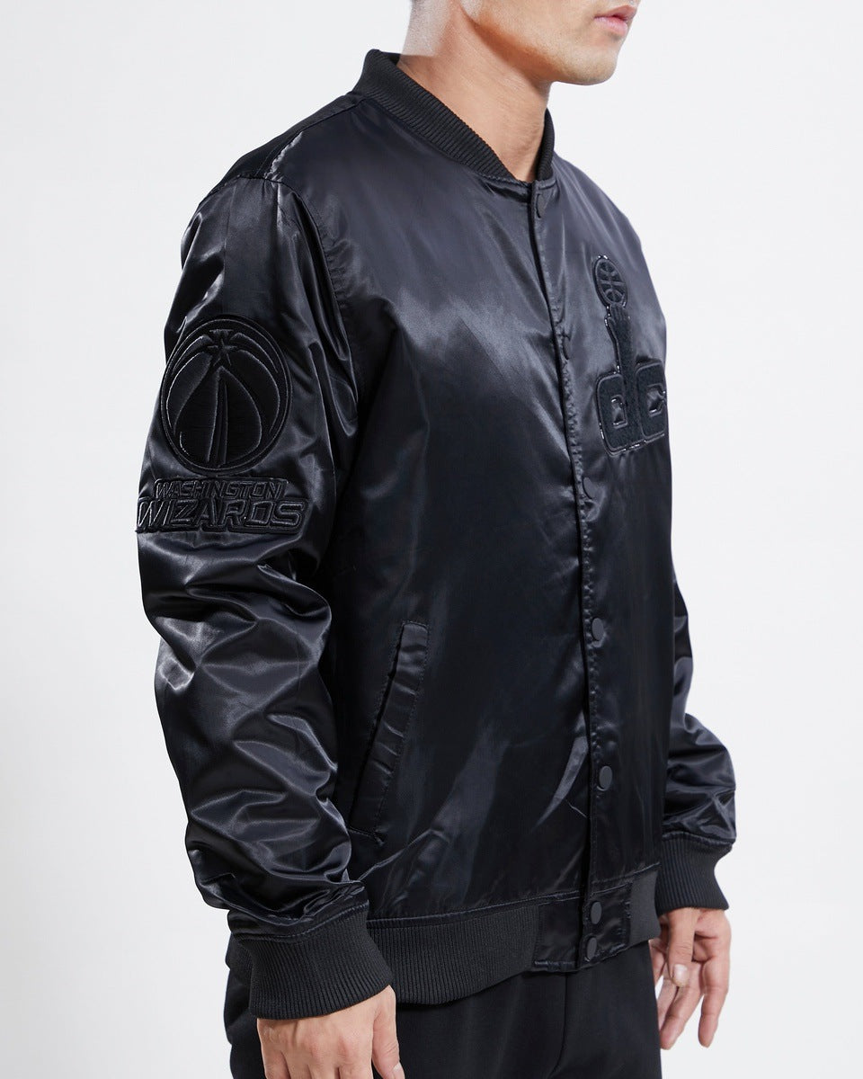 NBA WASHINGTON WIZARDS TRIPLE BLACK LOGO MEN'S SATIN JACKET (BLACK)