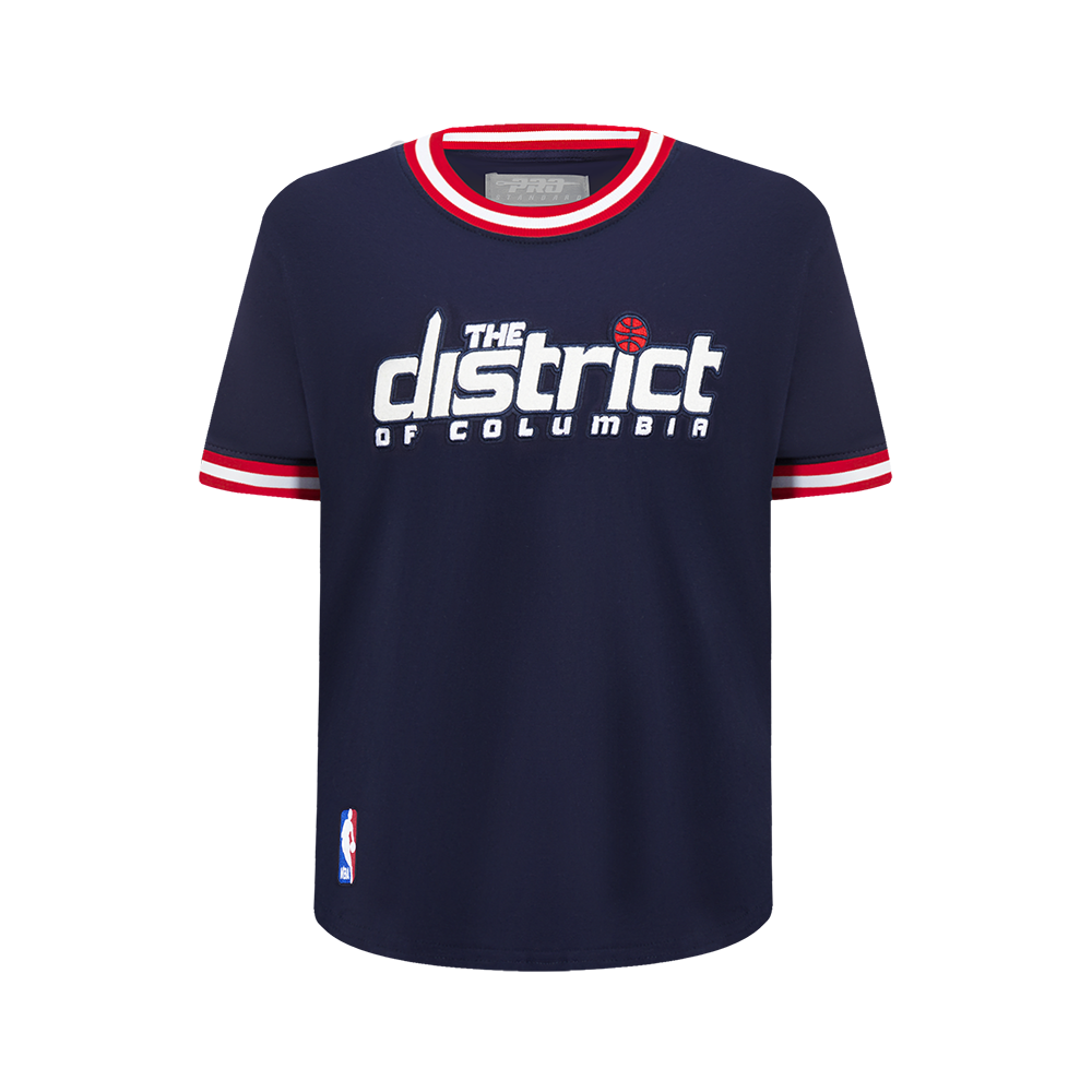 NBA WASHINGTON WIZARDS CLASSIC T-SHIRT CÔTELÉ RAYÉ À MANCHES COURTES POUR GARÇON JUNIOR (MARINE MINUIT/ROUGE)