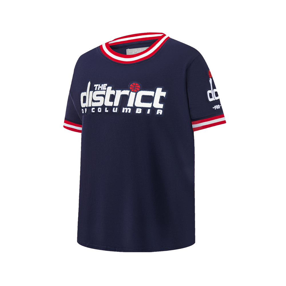 NBA WASHINGTON WIZARDS CLASSIC T-SHIRT CÔTELÉ RAYÉ À MANCHES COURTES POUR GARÇON JUNIOR (MARINE MINUIT/ROUGE)