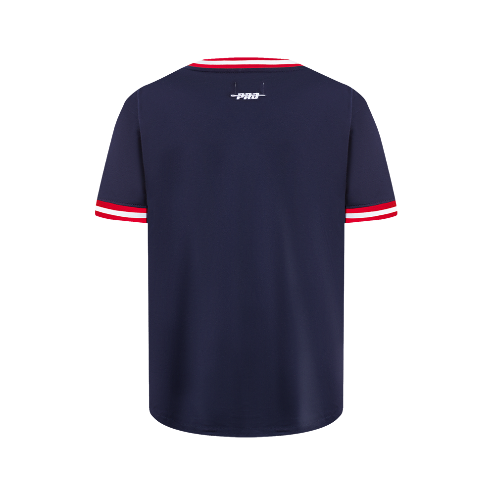 NBA WASHINGTON WIZARDS CLASSIC T-SHIRT CÔTELÉ RAYÉ À MANCHES COURTES POUR GARÇON JUNIOR (MARINE MINUIT/ROUGE)
