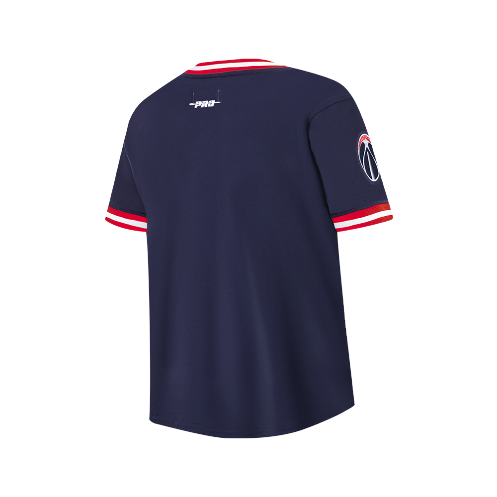 NBA WASHINGTON WIZARDS CLASSIC T-SHIRT CÔTELÉ RAYÉ À MANCHES COURTES POUR GARÇON JUNIOR (MARINE MINUIT/ROUGE)