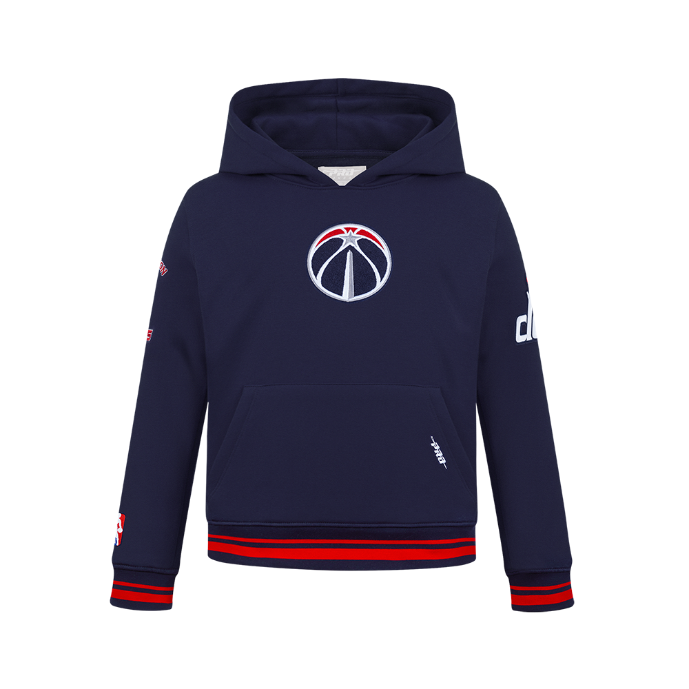 NBA WASHINGTON WIZARDS RETRO CLASSIC BIG BOY'S RIB FLEECE PULLOVER HOODIE (MIDNIGHT NAVY/RED/MIDNIGHT NAVY)