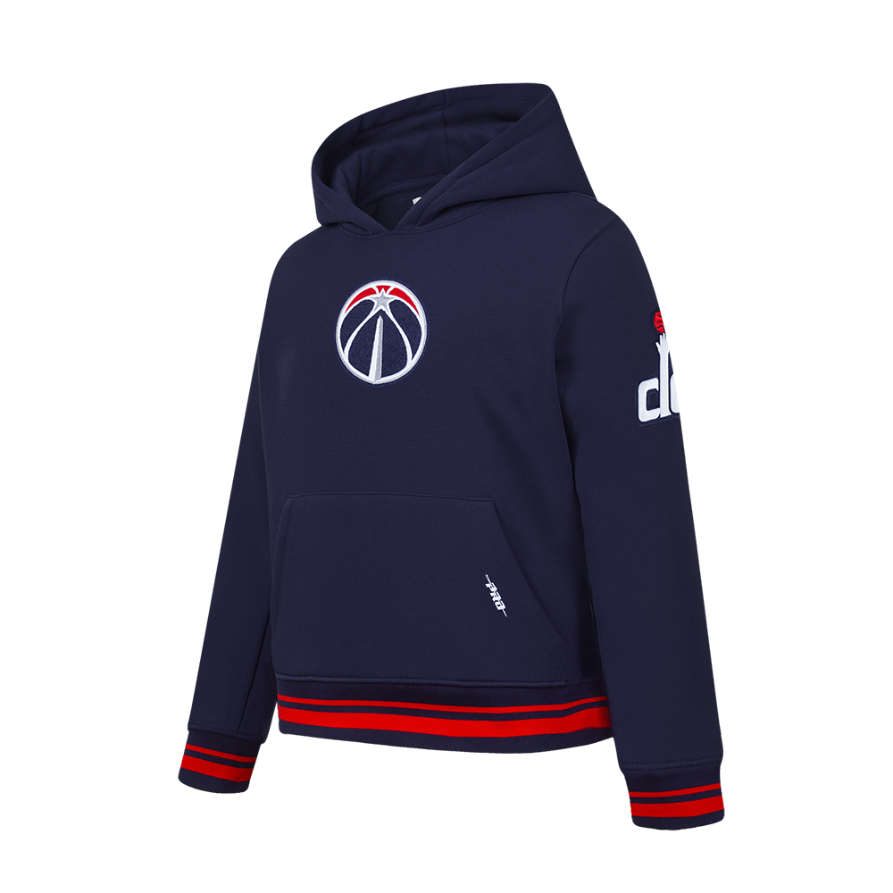NBA WASHINGTON WIZARDS RETRO CLASSIC BIG BOY'S RIB FLEECE PULLOVER HOODIE (MIDNIGHT NAVY/RED/MIDNIGHT NAVY)