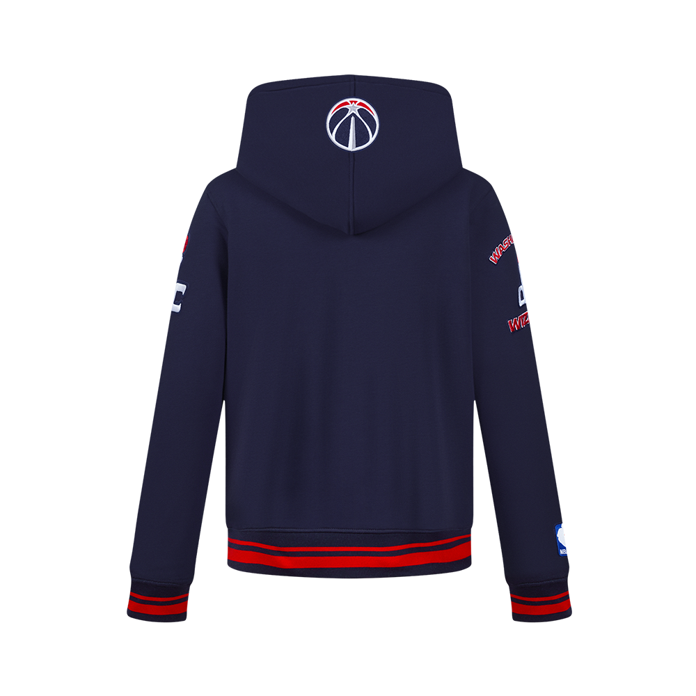 NBA WASHINGTON WIZARDS RETRO CLASSIC BIG BOY'S RIB FLEECE PULLOVER HOODIE (MIDNIGHT NAVY/RED/MIDNIGHT NAVY)