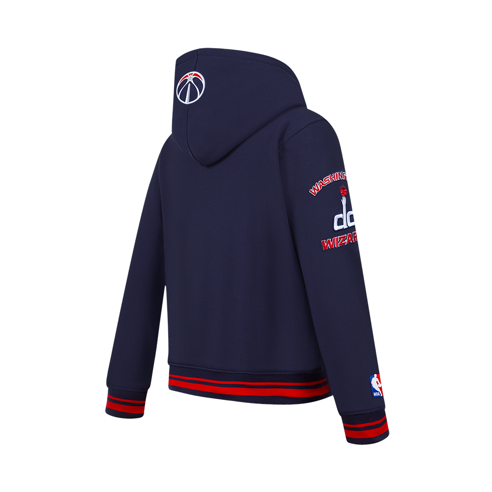 NBA WASHINGTON WIZARDS RETRO CLASSIC BIG BOY'S RIB FLEECE PULLOVER HOODIE (MIDNIGHT NAVY/RED/MIDNIGHT NAVY)