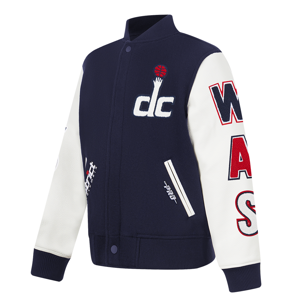NBA WASHINGTON WIZARDS CLASSIC BLOUSON COLLÉGIAL EN LAINE POUR GARÇON JUNIOR (MARINE MINUIT/BLANC)
