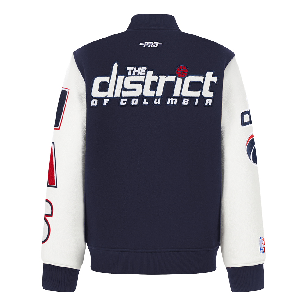 NBA WASHINGTON WIZARDS CLASSIC BIG BOY'S WOOL VARSITY JACKET (MIDNIGHT NAVY/WHITE)