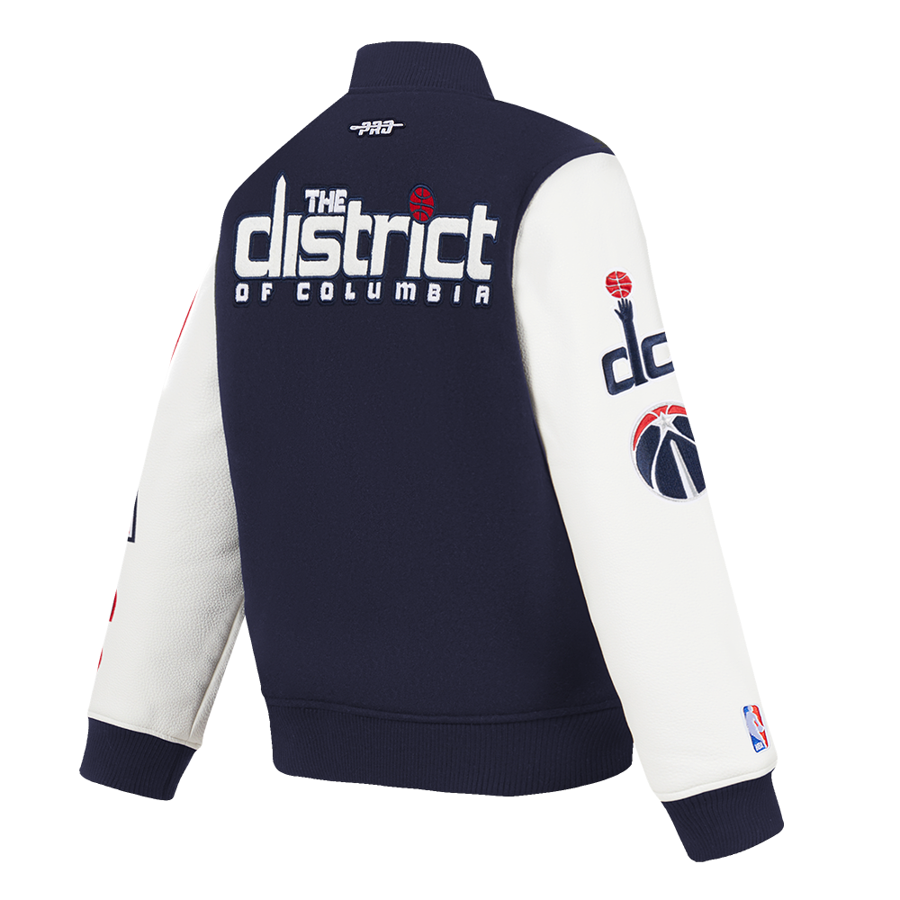 NBA WASHINGTON WIZARDS CLASSIC BIG BOY'S WOOL VARSITY JACKET (MIDNIGHT NAVY/WHITE)