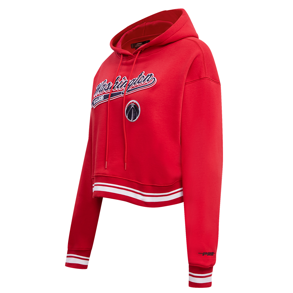 NBA WASHINGTON WIZARDS SCRIPT TAIL WOMEN'S RIB FLC CROPPED PO HOODIE (RED)