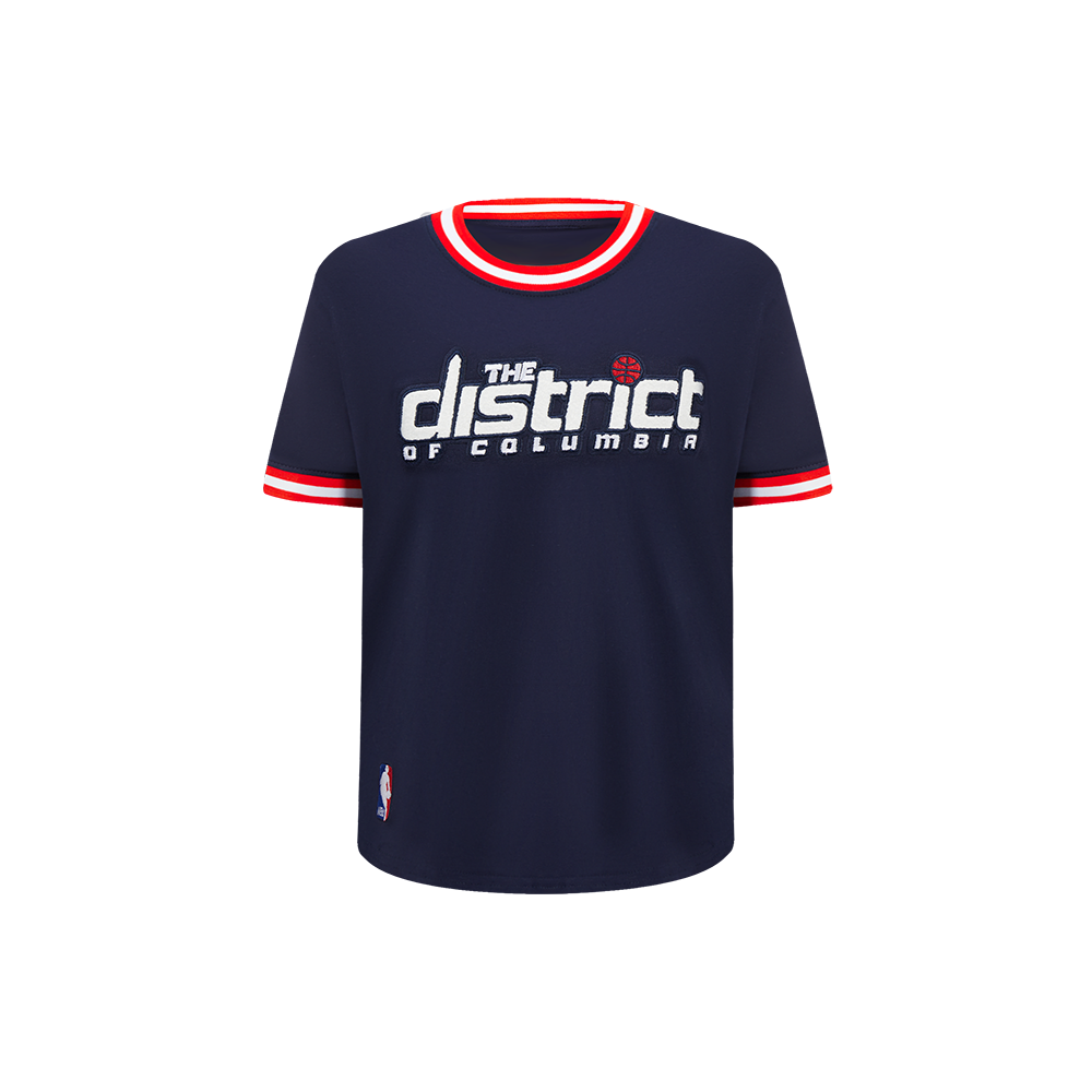 NBA WASHINGTON WIZARDS CLASSIC T-SHIRT CÔTELÉ RAYÉ À MANCHES COURTES POUR GARÇON ENFANT (MARINE MINUIT/ROUGE)