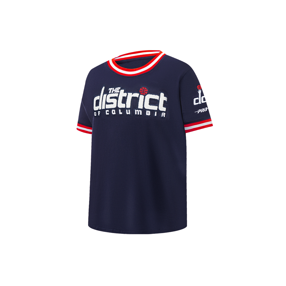 NBA WASHINGTON WIZARDS CLASSIC T-SHIRT CÔTELÉ RAYÉ À MANCHES COURTES POUR GARÇON ENFANT (MARINE MINUIT/ROUGE)