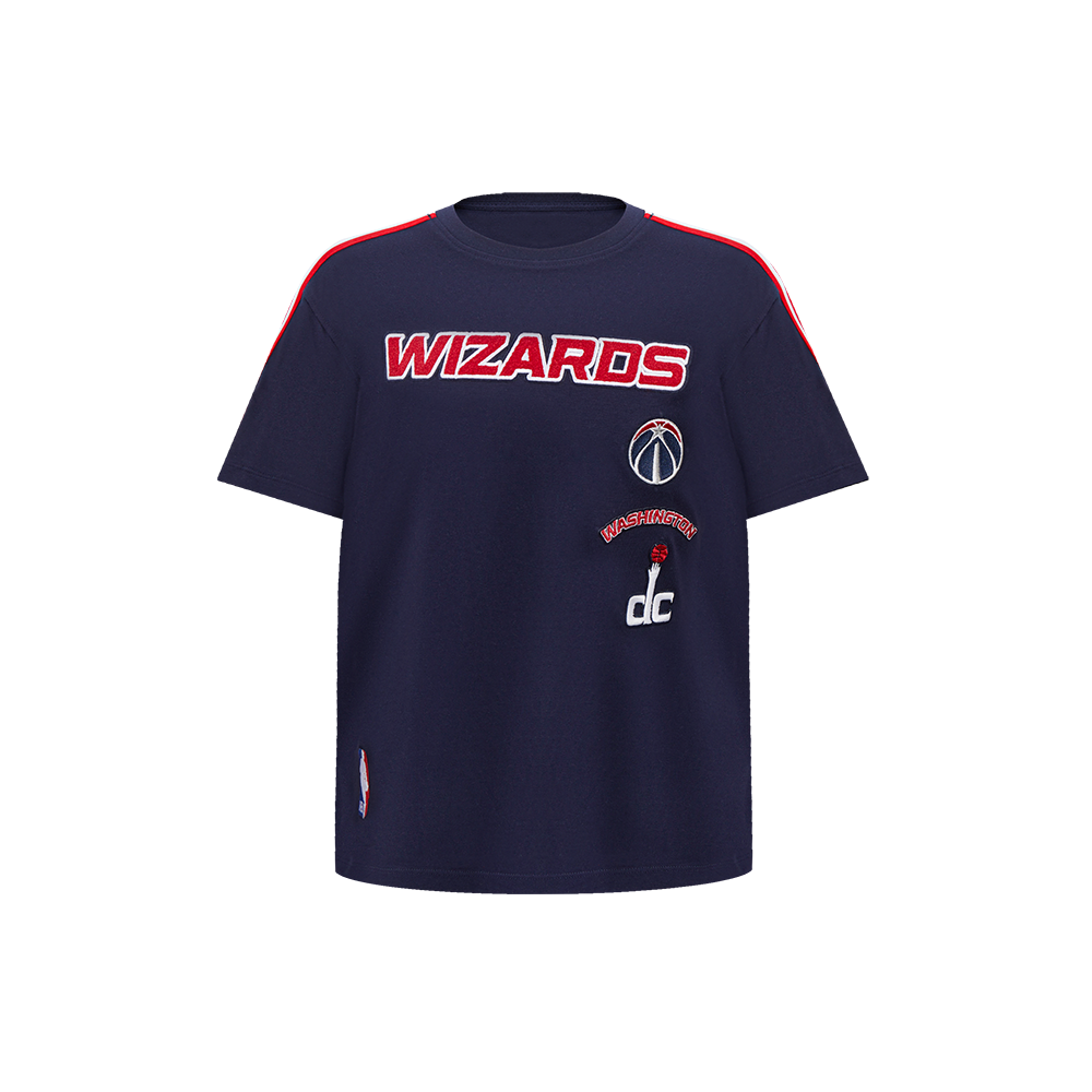 NBA WASHINGTON WIZARDS RETRO CLASSIC T-SHIRT À BANDES À MANCHES COURTES POUR GARÇON ENFANT (MARINE MINUIT/ROUGE)