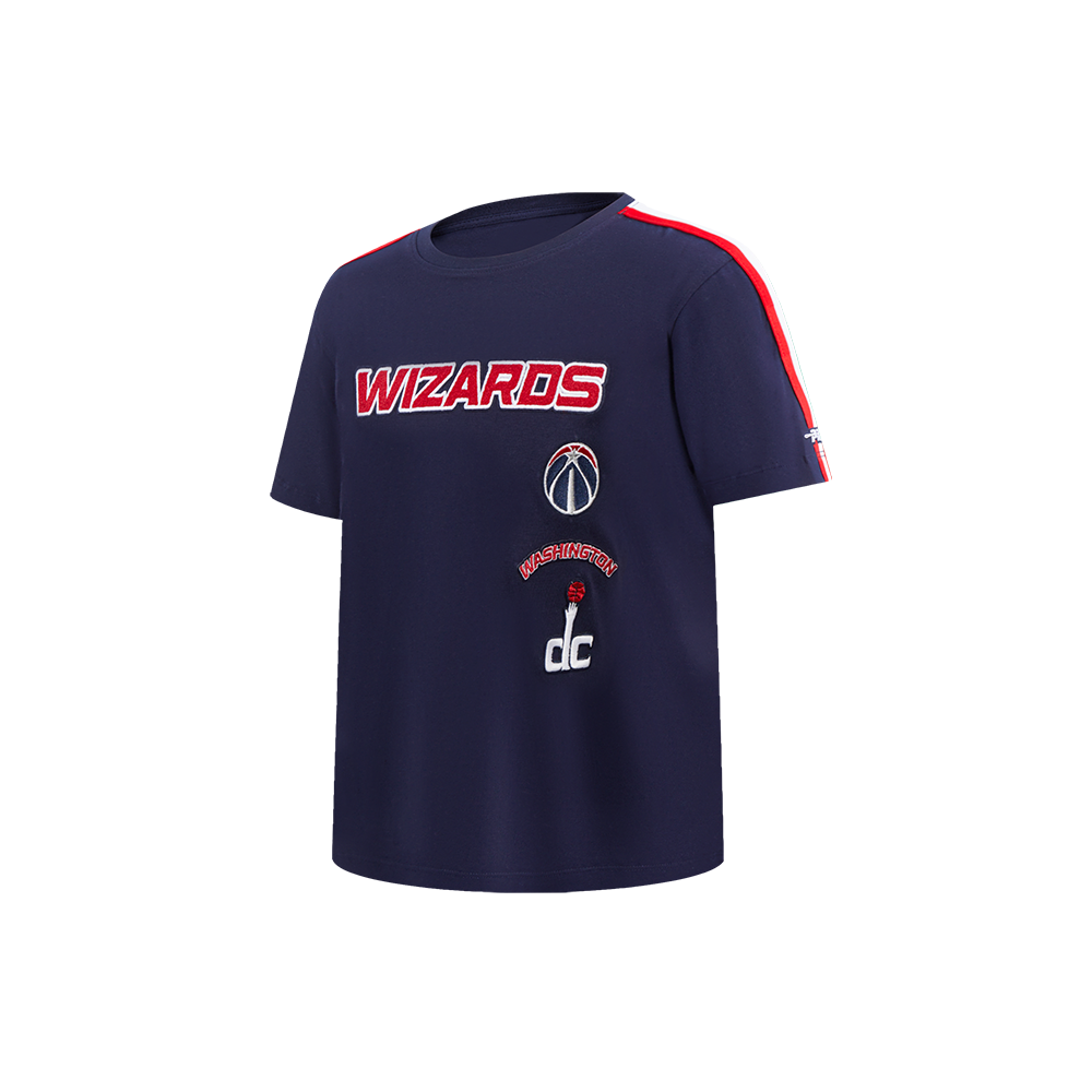 NBA WASHINGTON WIZARDS RETRO CLASSIC T-SHIRT À BANDES À MANCHES COURTES POUR GARÇON ENFANT (MARINE MINUIT/ROUGE)