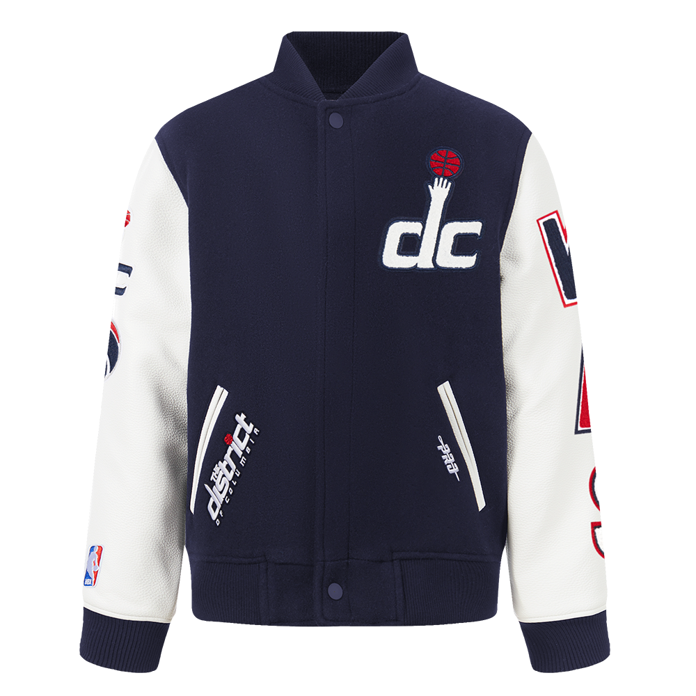 NBA WASHINGTON WIZARDS CLASSIC BLOUSON COLLÉGIAL EN LAINE POUR GARÇON ENFANT (MARINE MINUIT/BLANC)