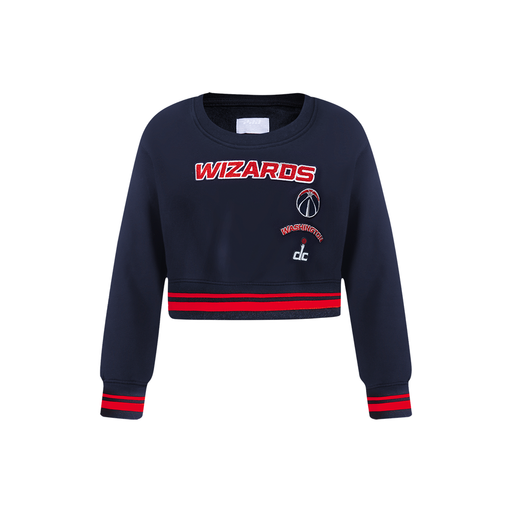 NBA WASHINGTON WIZARDS RETRO CLASSIC LITTLE GIRL'S RIB FLEECE CREWNECK (MIDNIGHT NAVY/RED/MIDNIGHT NAVY)