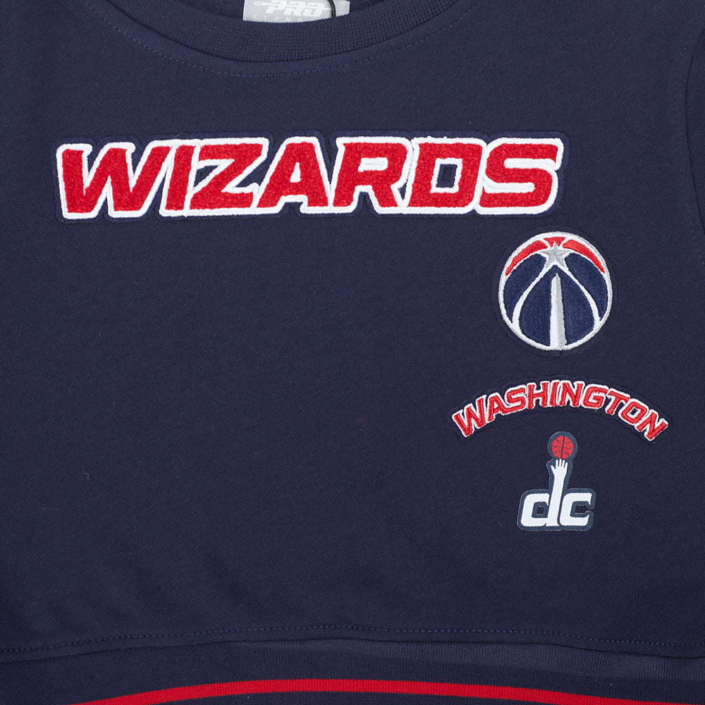 NBA WASHINGTON WIZARDS RETRO CLASSIC LITTLE GIRL'S RIB FLEECE CREWNECK (MIDNIGHT NAVY/RED/MIDNIGHT NAVY)