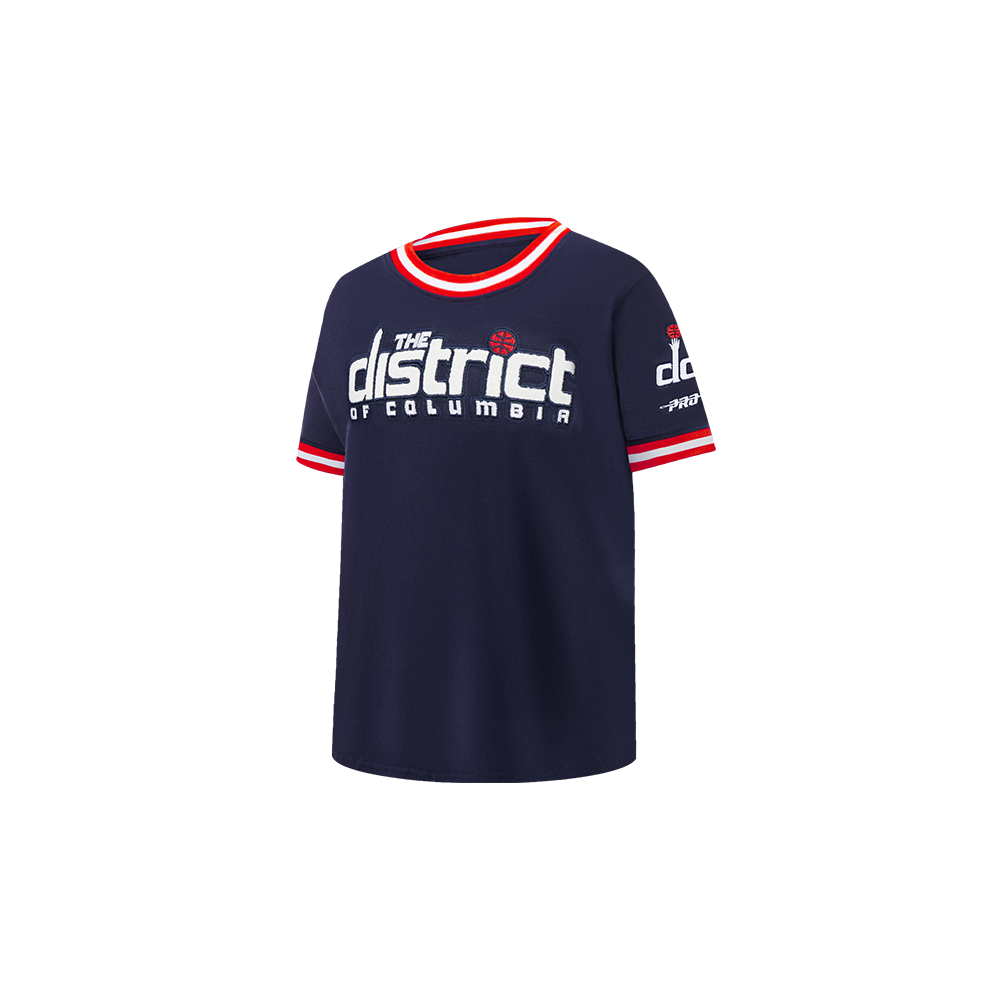 NBA WASHINGTON WIZARDS CLASSIC T-SHIRT CÔTELÉ RAYÉ À MANCHES COURTES POUR GARÇON BAMBIN (MARINE MINUIT/ROUGE)