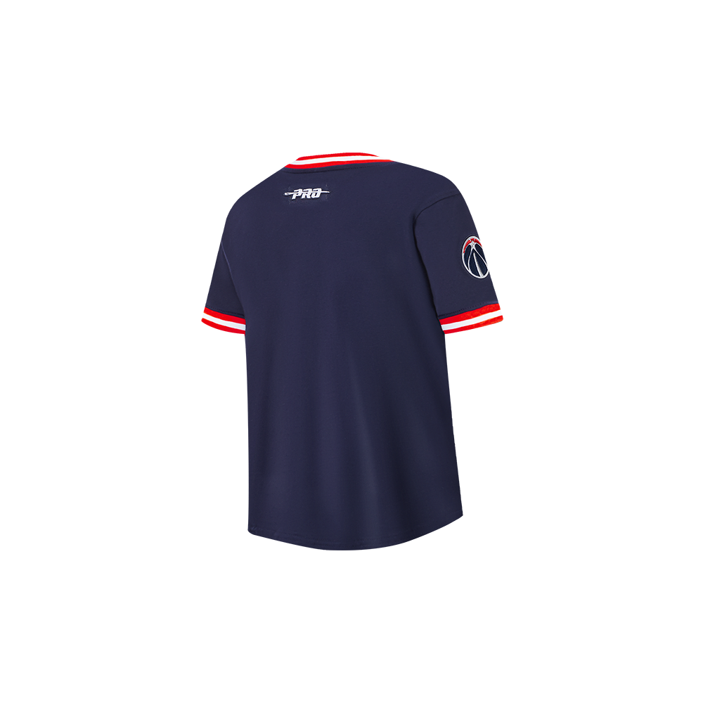 NBA WASHINGTON WIZARDS CLASSIC T-SHIRT CÔTELÉ RAYÉ À MANCHES COURTES POUR GARÇON BAMBIN (MARINE MINUIT/ROUGE)
