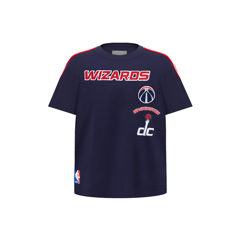 NBA WASHINGTON WIZARDS RETRO CLASSIC T-SHIRT À BANDES À MANCHES COURTES POUR GARÇON BAMBIN (MARINE MINUIT/ROUGE)