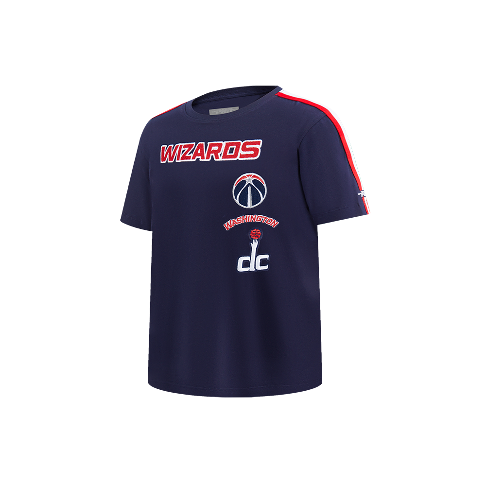 NBA WASHINGTON WIZARDS RETRO CLASSIC T-SHIRT À BANDES À MANCHES COURTES POUR GARÇON BAMBIN (MARINE MINUIT/ROUGE)