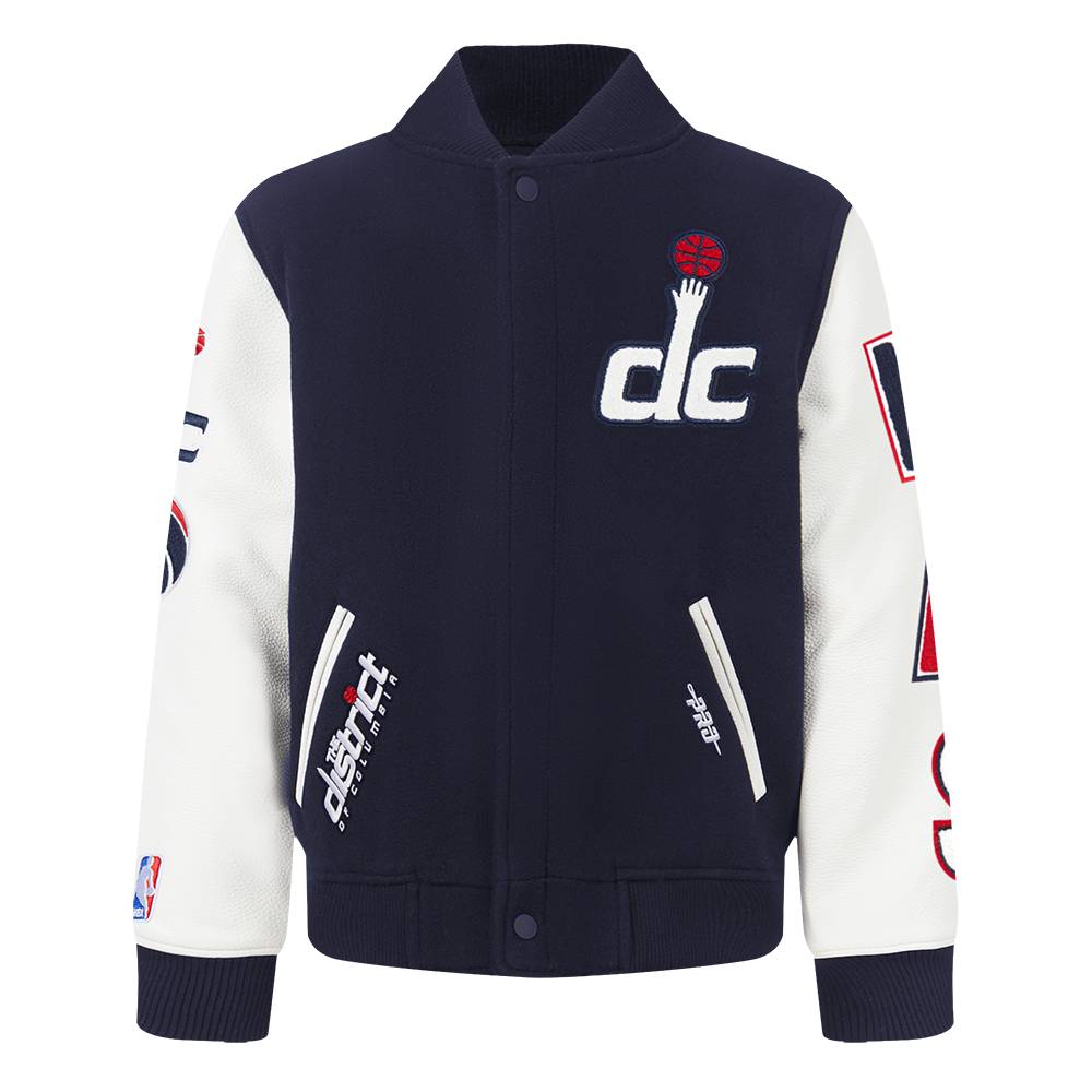 NBA WASHINGTON WIZARDS CLASSIC BLOUSON COLLÉGIAL EN LAINE POUR GARÇON BAMBIN (MARINE MINUIT/BLANC)