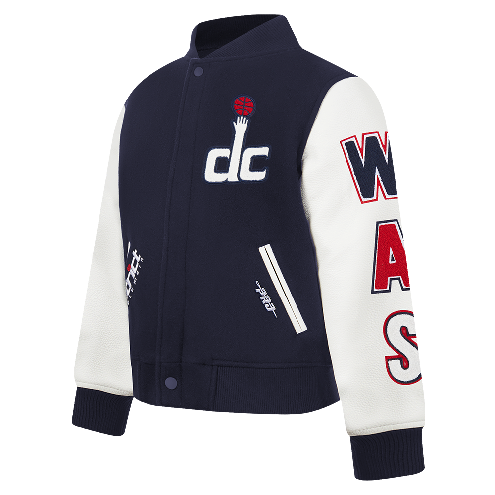 NBA WASHINGTON WIZARDS CLASSIC BLOUSON COLLÉGIAL EN LAINE POUR GARÇON BAMBIN (MARINE MINUIT/BLANC)