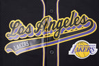 NBA LOS ANGELES LAKERS SCRIPT TAIL MEN'S MESH BUTTON DOWN SHIRT (BLACK/PURPLE)
