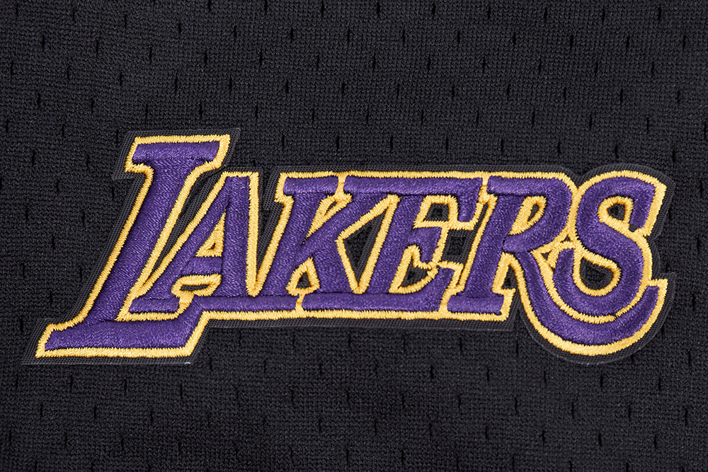 NBA LOS ANGELES LAKERS SCRIPT TAIL MEN'S MESH BUTTON DOWN SHIRT (BLACK/PURPLE)